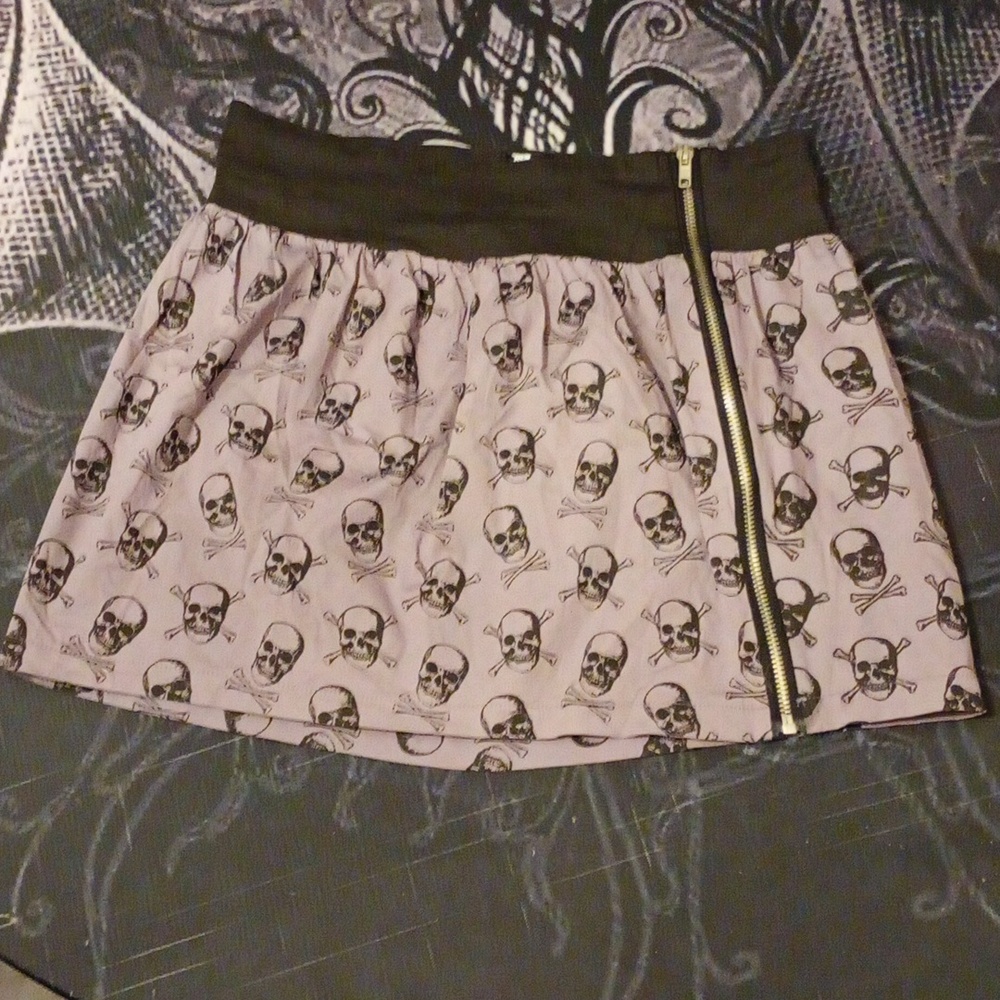 Sourpuss Black and Gray Skull Mini Skirt